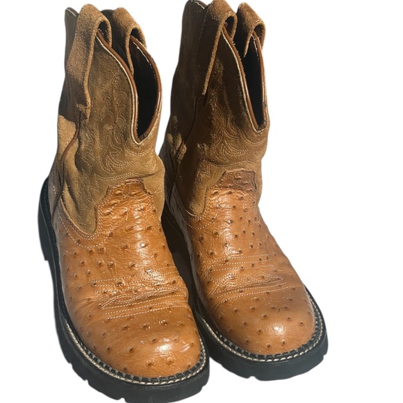 Ariat Fatbaby Ostrich Print Cognac Western Women’s Boots Style #14728 - Picture 1 of 7